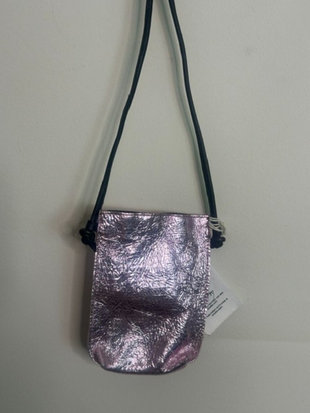 Free People Glitter Damsel Metallic Pink Leather Crossbody Handmade NWT - Picture 13 of 16